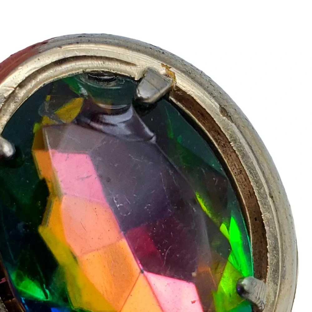 Large Gold Mesh Cufflinks Watermelon Rainbow Glass Retro Wrap Around Chunky Vtg